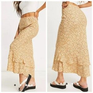 ASOS Design Floral Jacquard Ruffle Midi Skirt Size 10